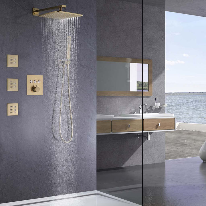 Brushed gold shower system installation diagram