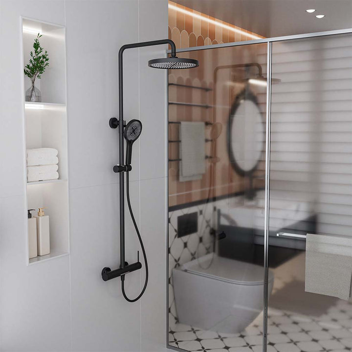 Wall Mounted Matte Black Shower System with Rainfall and Handheld Shower