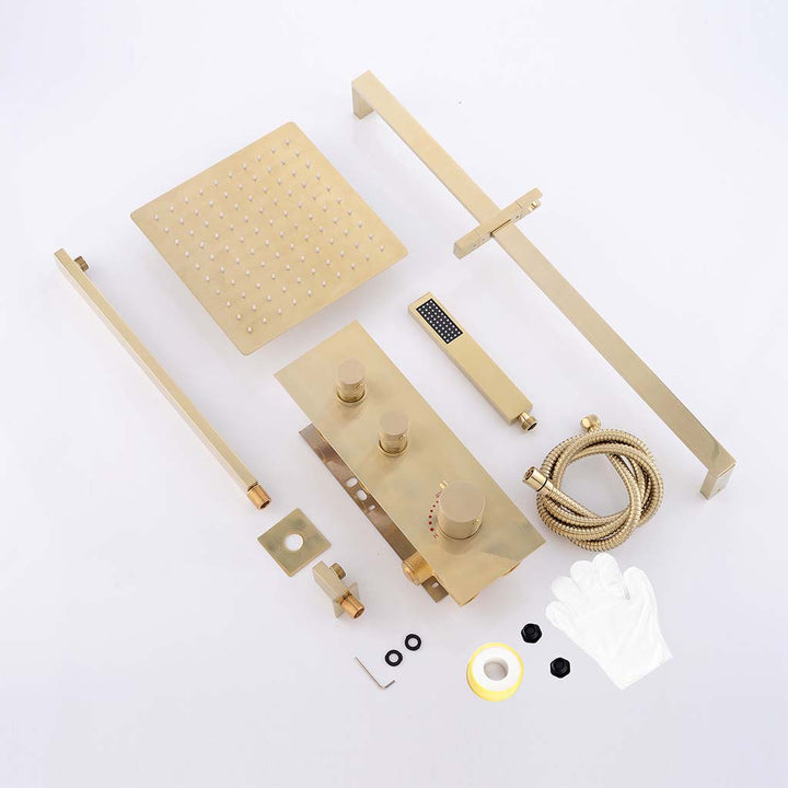 Modern gold shower system set with square rain shower head