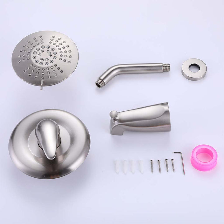 Shower system parts set including showerhead, faucet handle, spout and tools