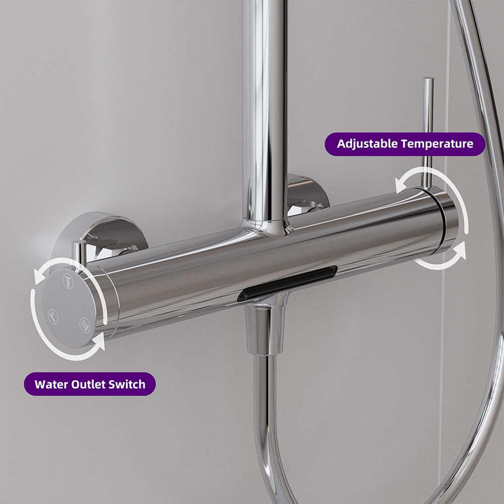 Silver shower faucet with temperature and water outlet control