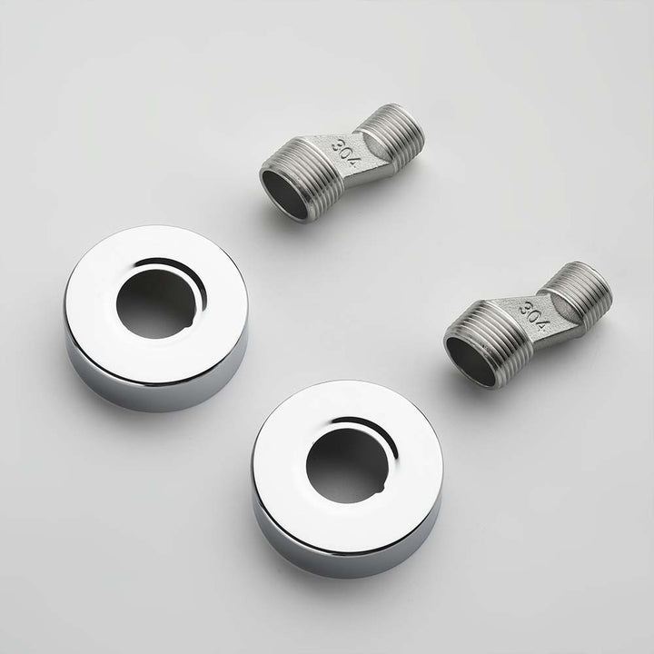 Shower system stainless steel connectors and chrome wall covers