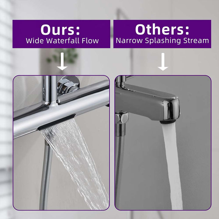 Silver shower system wide waterfall flow vs narrow stream faucet