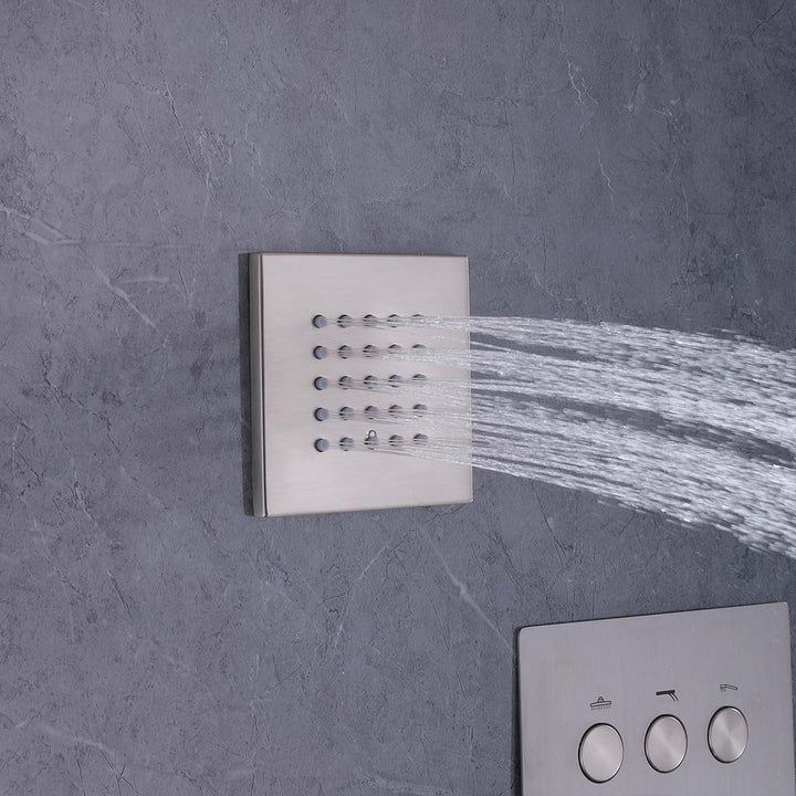 Square shower system body jet sprayer with water flow