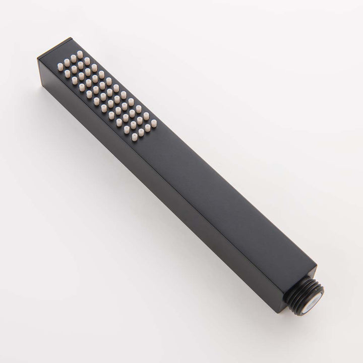 Square handheld shower head with black hose for modern shower system