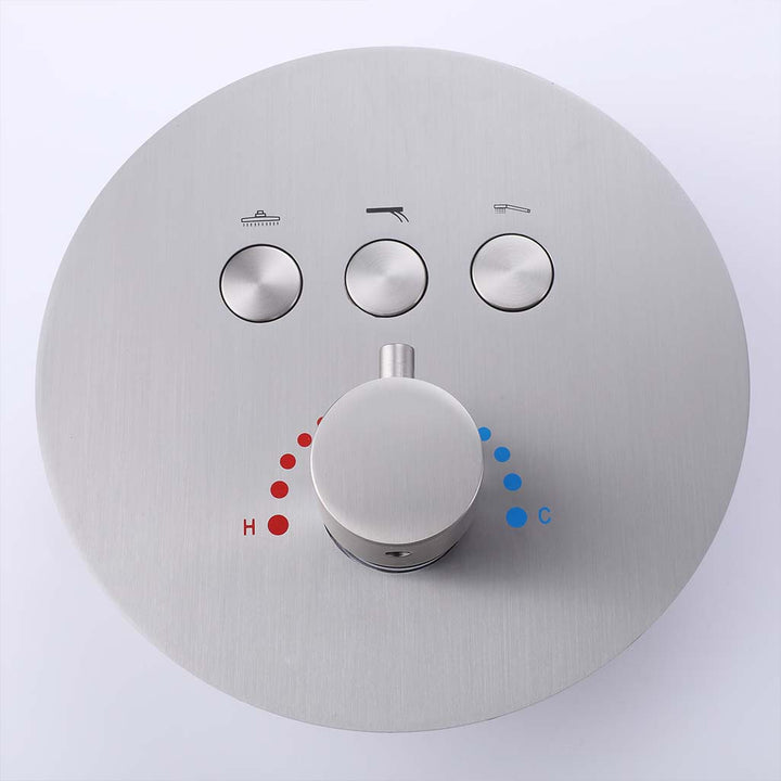 Stainless steel thermostatic shower control panel with temperature knob