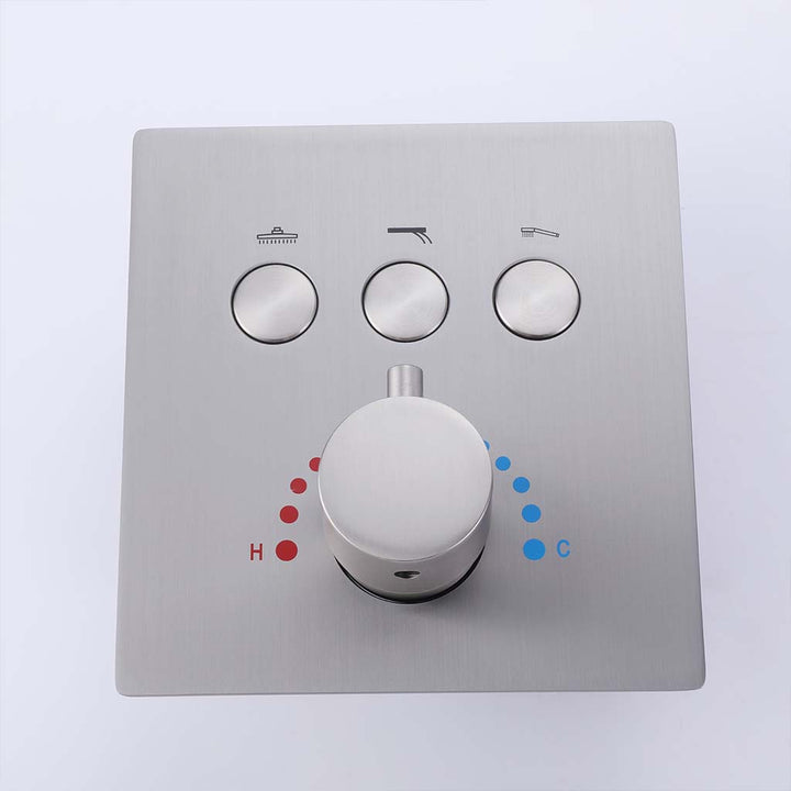 Shower system thermostatic control panel with buttons