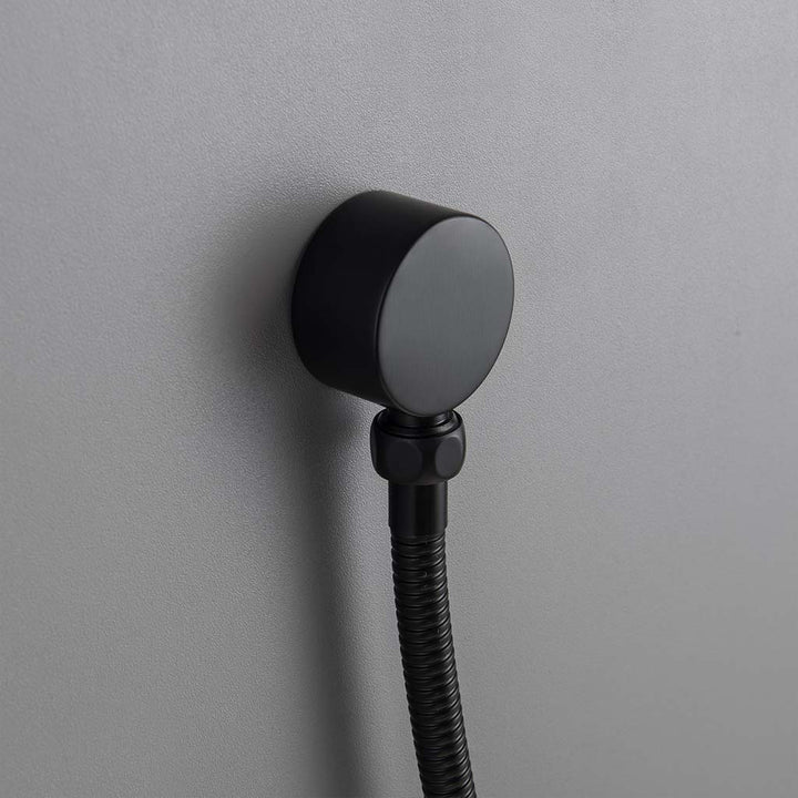 Matte black wall connector for modern shower system