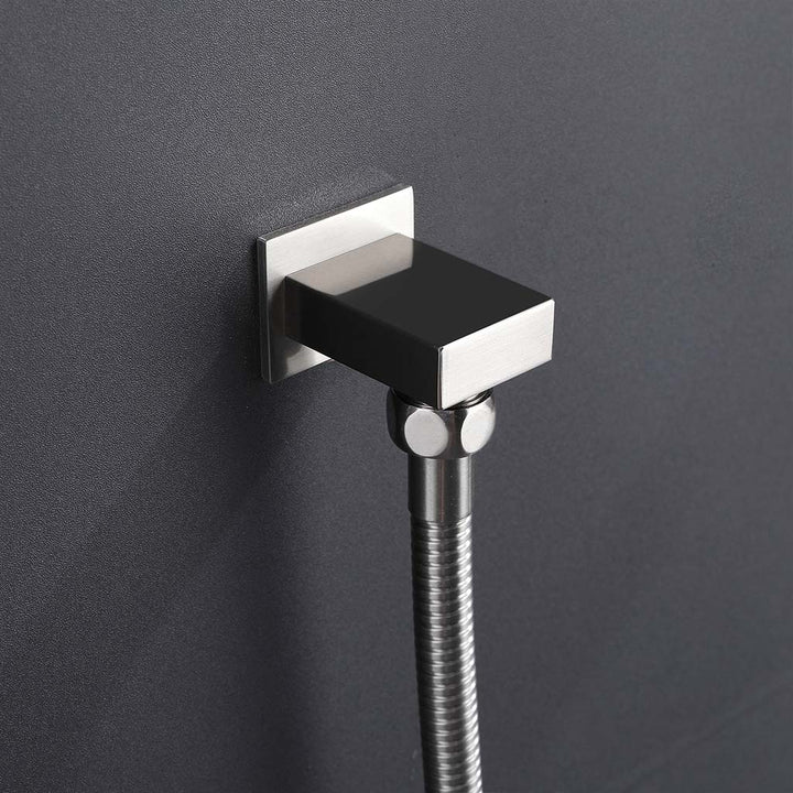 Shower system wall connector in square brushed nickel finish