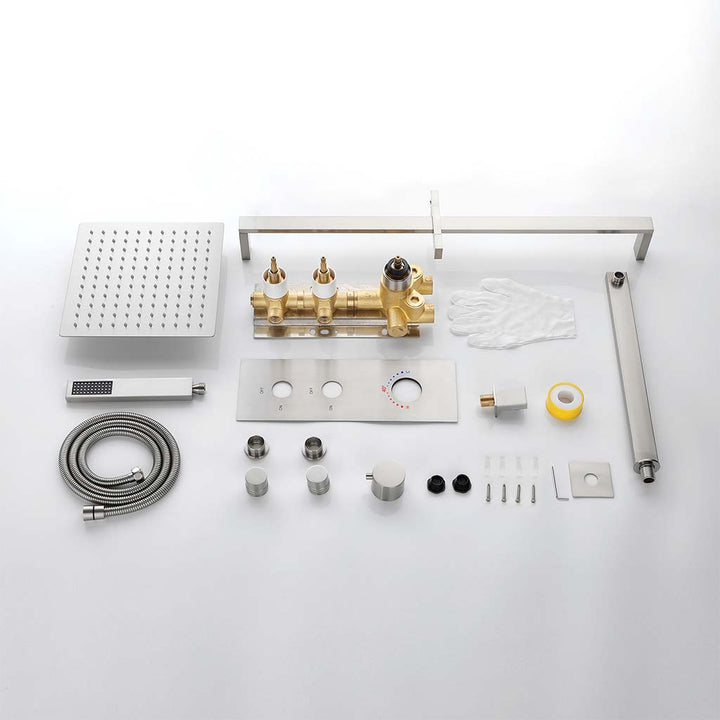 Wall mounted brushed gold shower system with rainfall and handheld