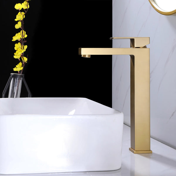 Brushed gold single hole faucet tall bathroom sink mixer