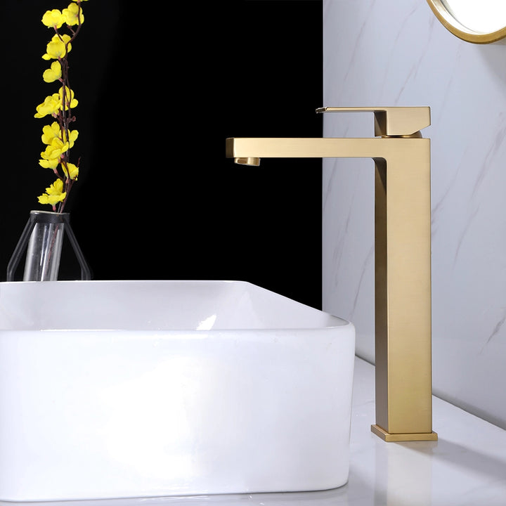 Brushed gold single hole faucet tall bathroom sink mixer