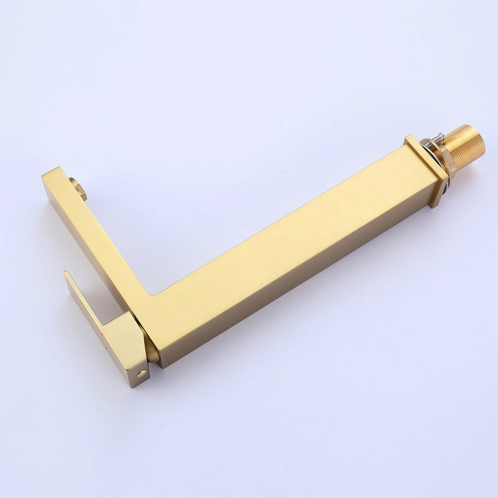 Brushed gold single hole faucet modern square design side view