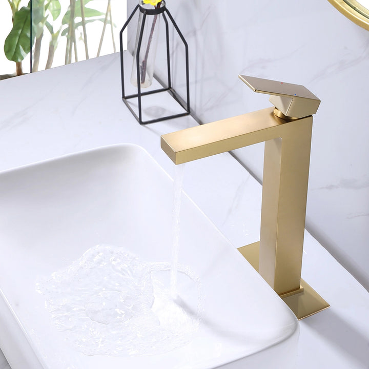 Modern gold single hole faucet tall design with running water
