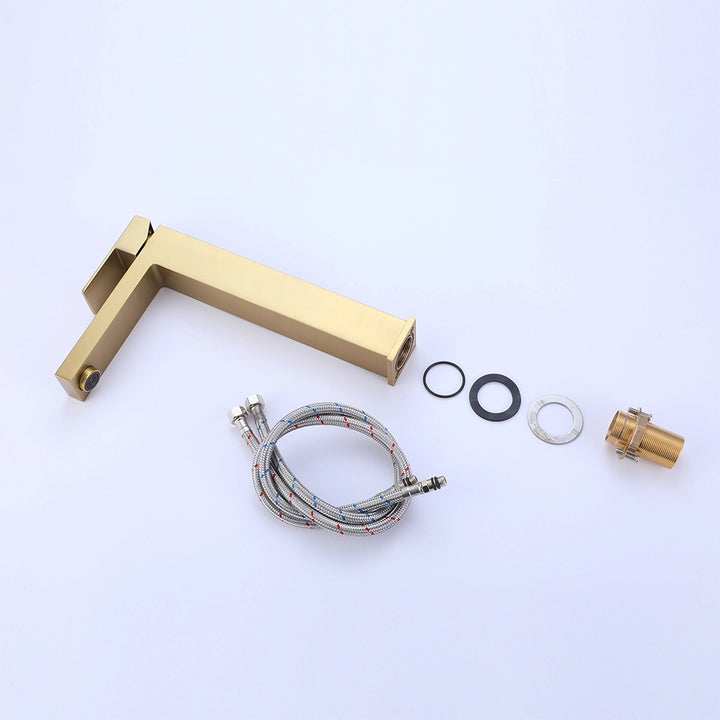 Brushed gold single hole faucet parts kit with hoses and hardware