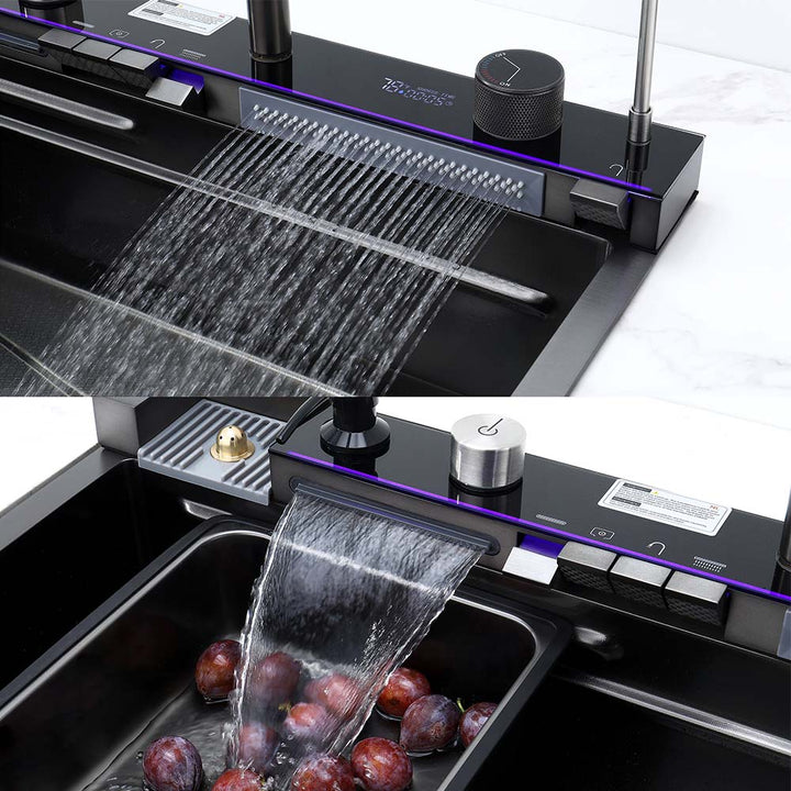 Sink dual waterfall and shower flow function kitchen sink