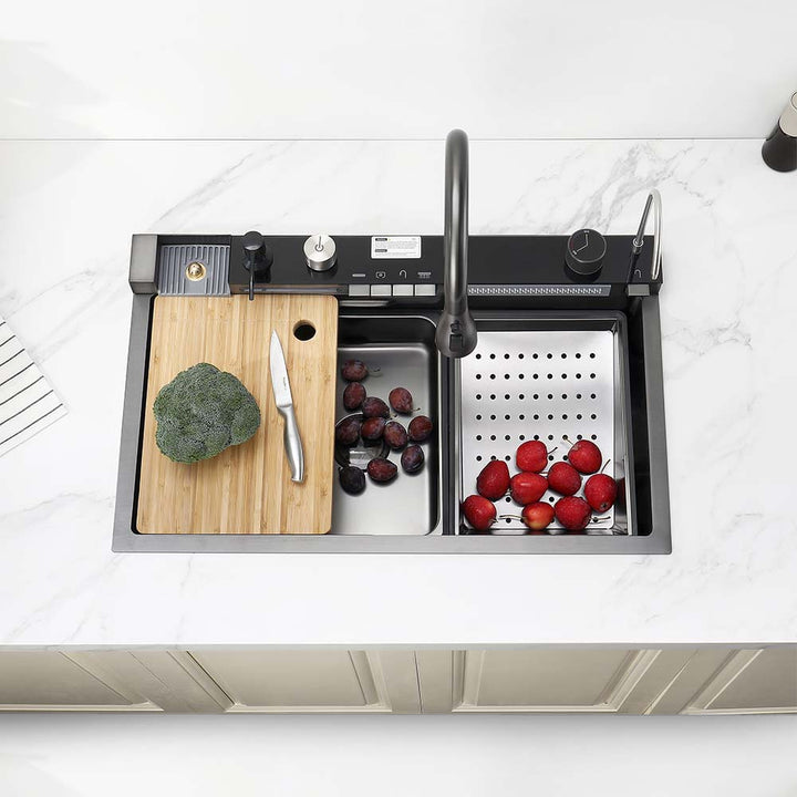 Sink multifunctional kitchen workstation sink with tap and cutting board