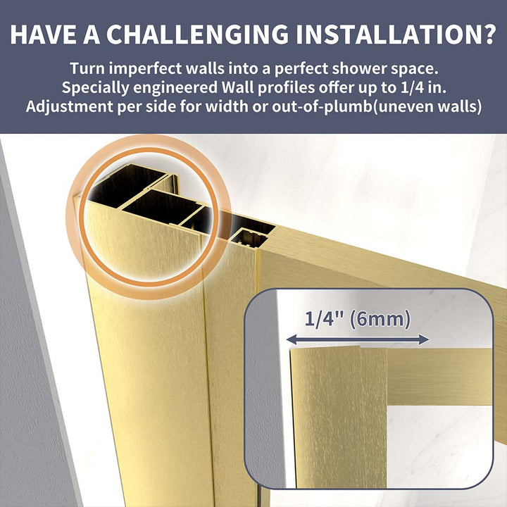 Adjustable wall profiles for sliding shower door installation on uneven walls