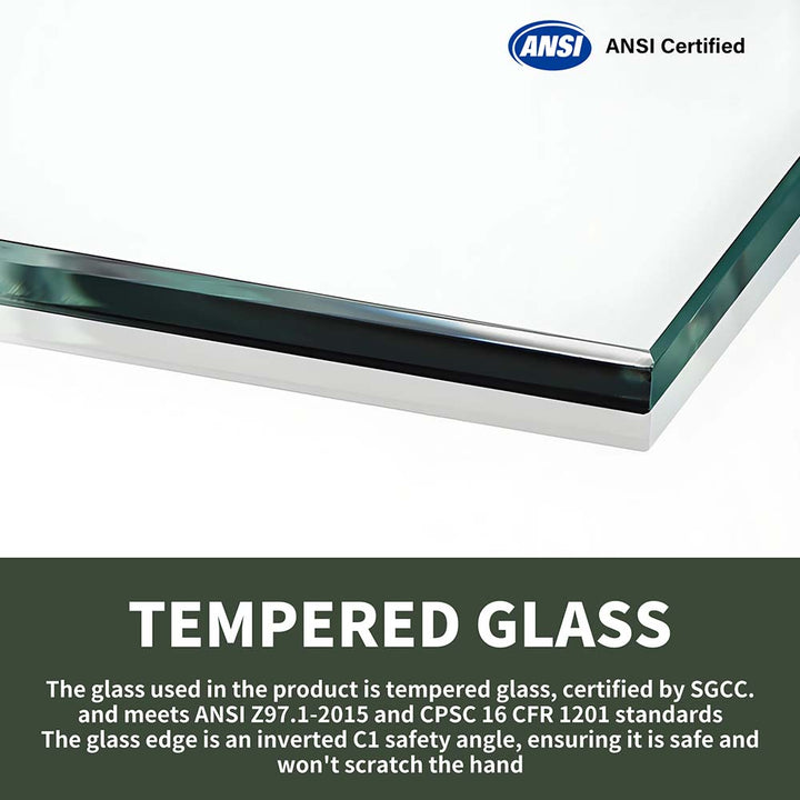 Black sliding shower door with ANSI certified tempered glass panel
