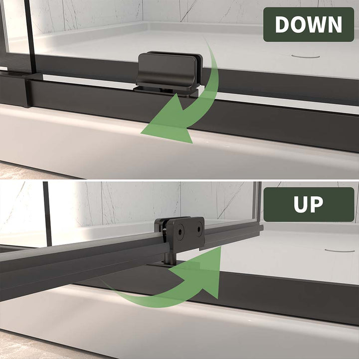 Sliding shower door black with adjustable bottom guide up down