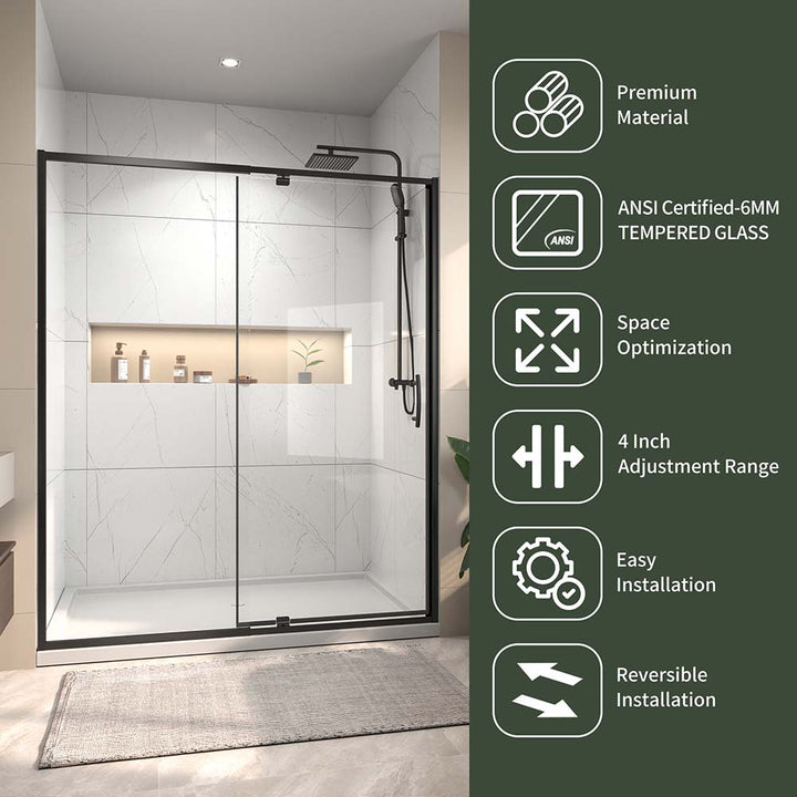 Sliding shower door black with tempered glass and 5 key features