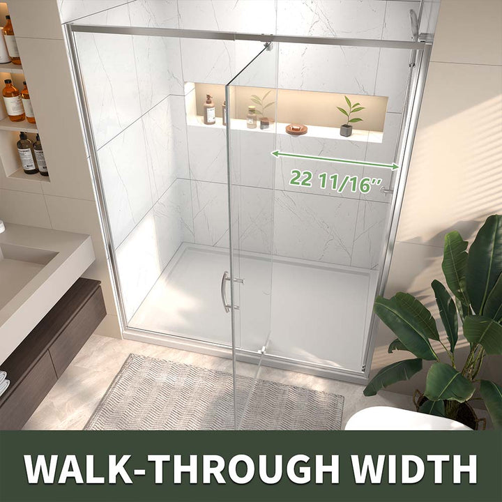 Brushed nickel sliding shower door walk through width 22 11-16 inch