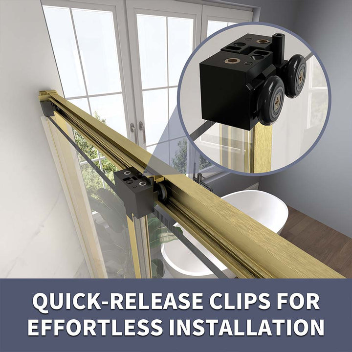 Quick-release clips for effortless installation of sliding shower door