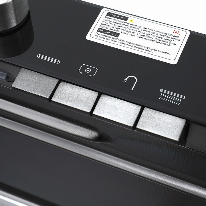 Smart kitchen sink control panel closeup with function buttons