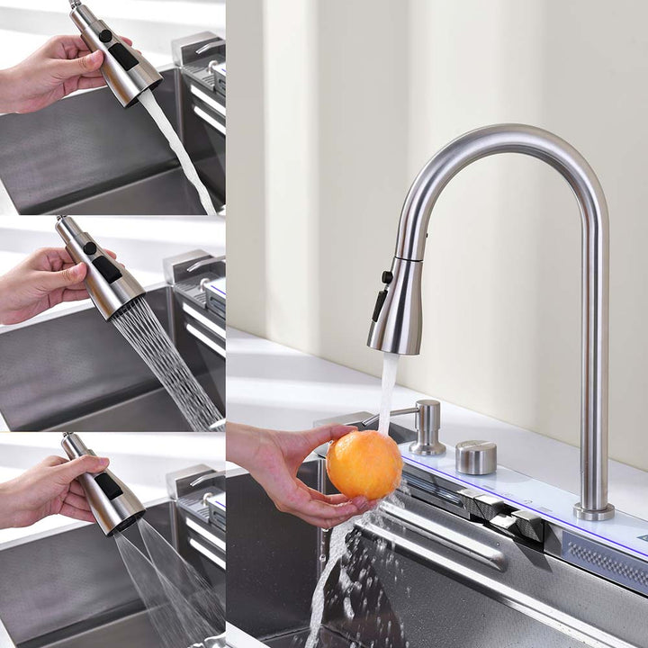 Smart kitchen sink faucet with multi-function spray modes