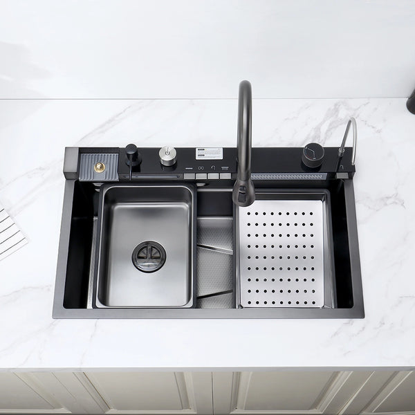 Smart kitchen sink top view with multifunction design