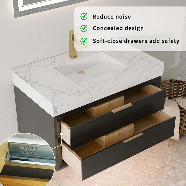 Soft-close drawers with concealed slides for quiet, safe use