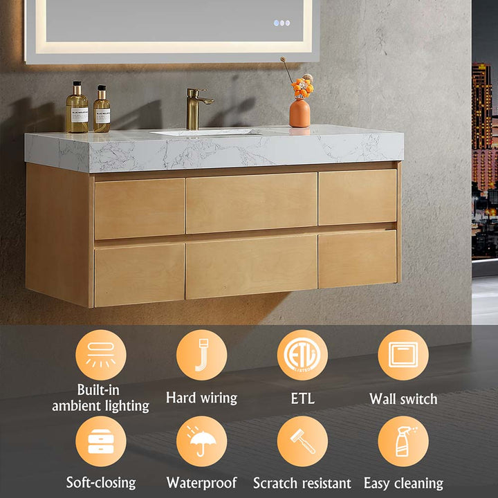 Solid wood bathroom vanity with ETL, soft-closing, waterproof and easy cleaning