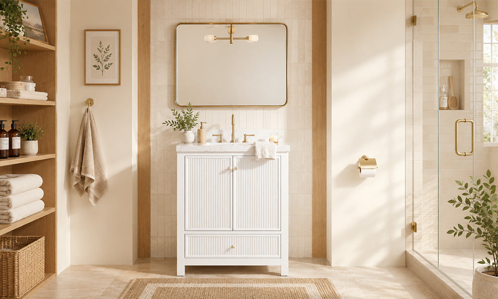 solid wood bathroom vanity modern white fluted design