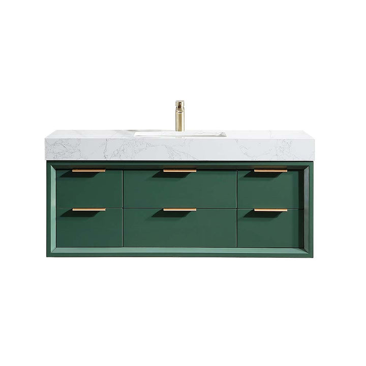 Solid wood bathroom vanity white top with green cabinet design