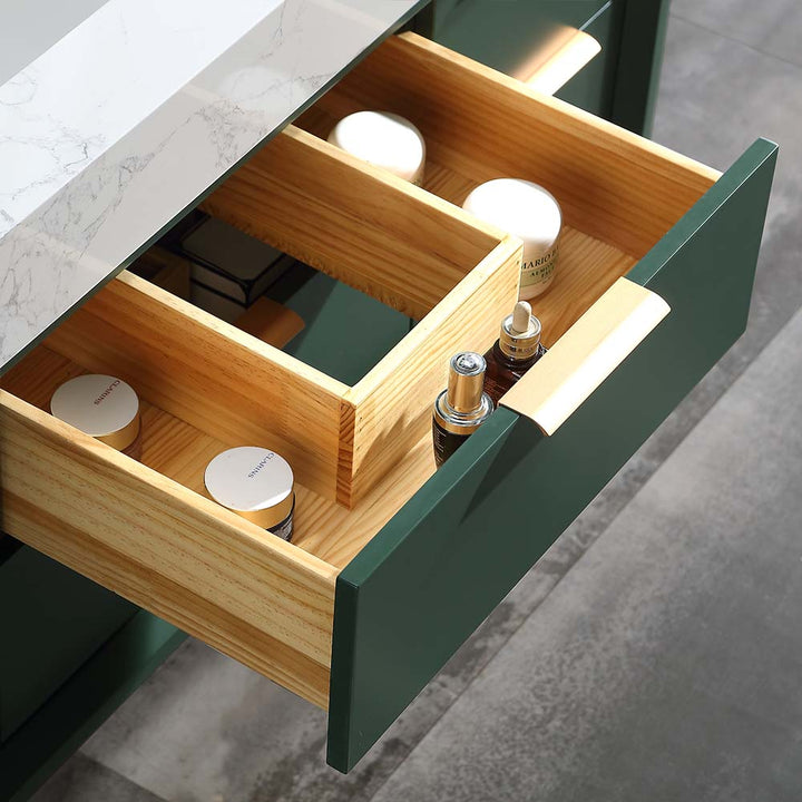 Solid wood bathroom vanity white top with drawer storage organizer