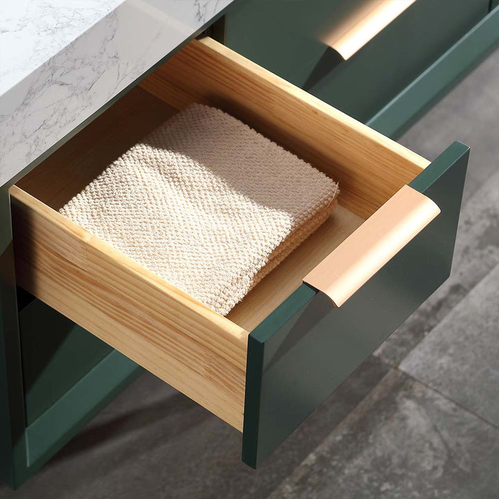 Solid wood bathroom vanity white top with drawer towel storage