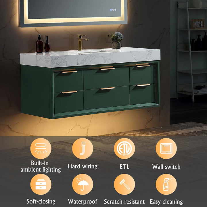 Solid wood bathroom vanity white top with ETL, waterproof and soft closing