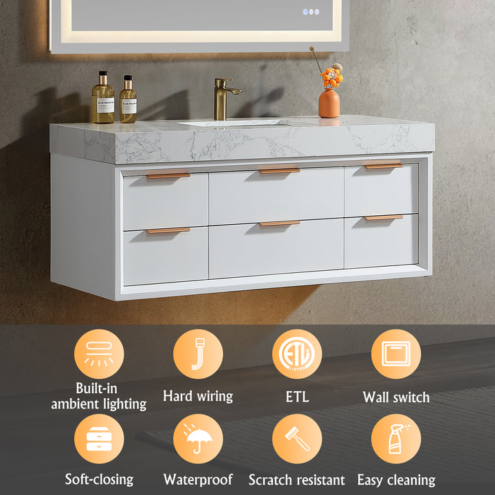 Solid wood bathroom vanity white with ETL, waterproof and soft closing