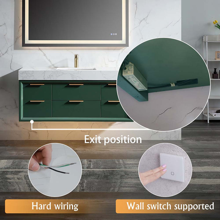 Solid wood bathroom vanity white top green with hard wiring wall switch