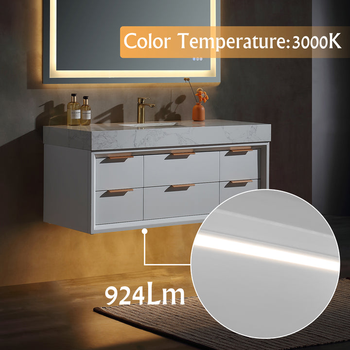 Solid wood bathroom vanity white with LED ambient lighting 3000K