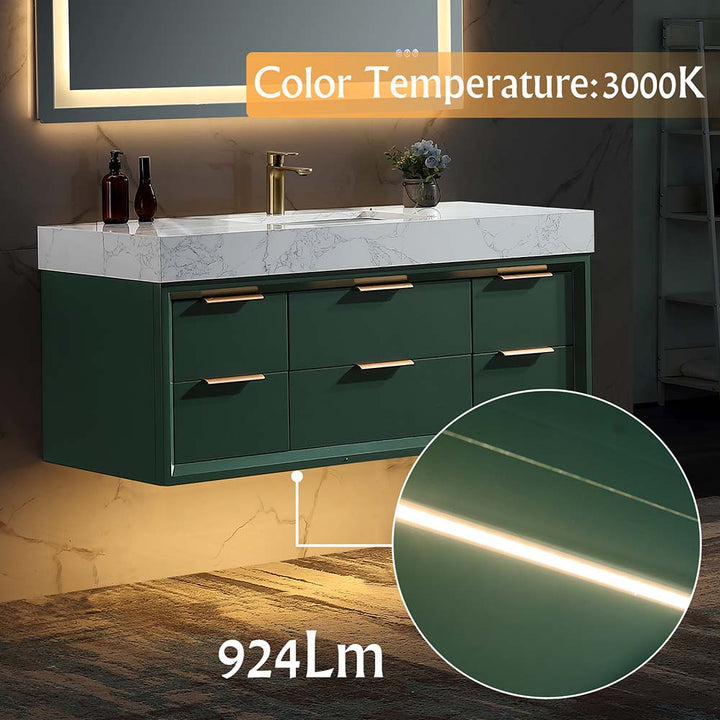 Solid wood bathroom vanity white with 3000K LED ambient lighting