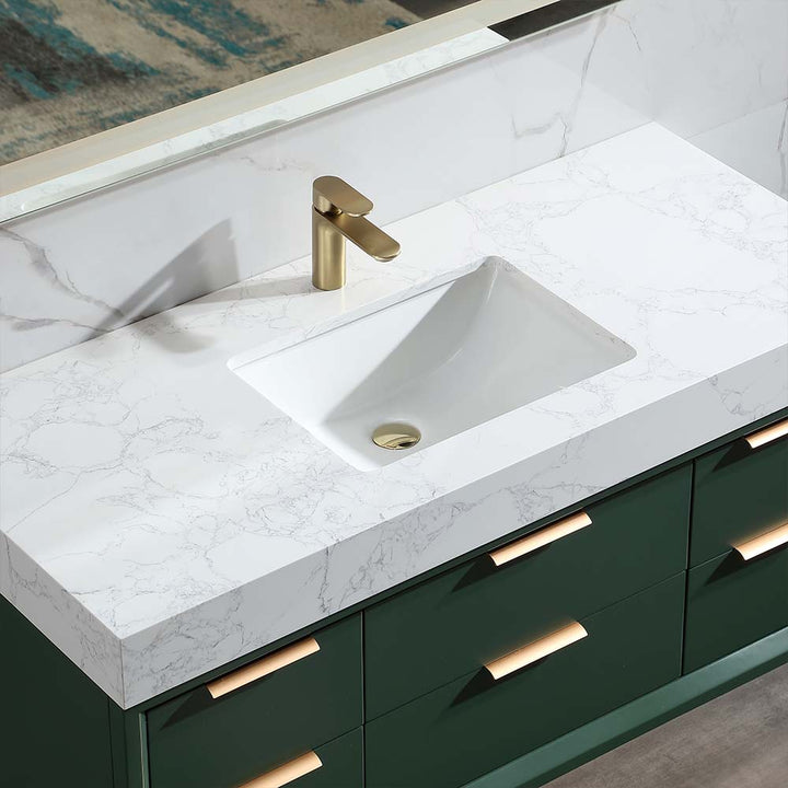 Solid wood bathroom vanity white marble top with ceramic sink