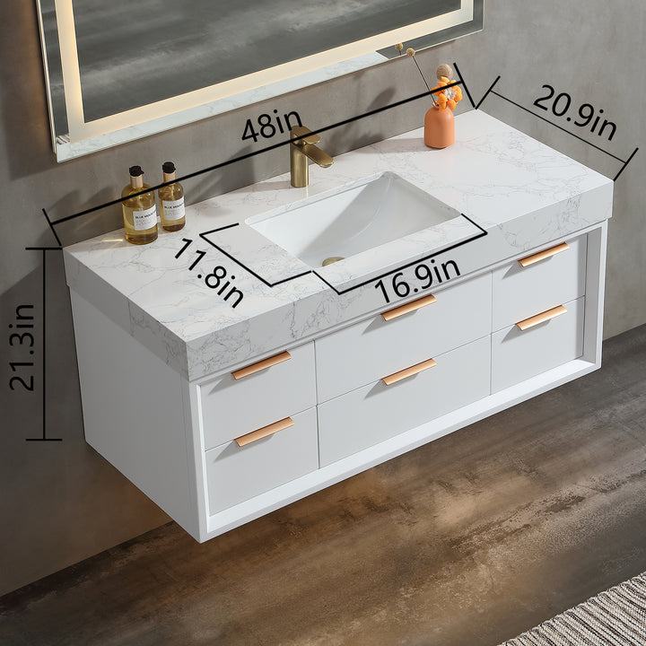 Solid wood bathroom vanity white with 48 inch size dimensions