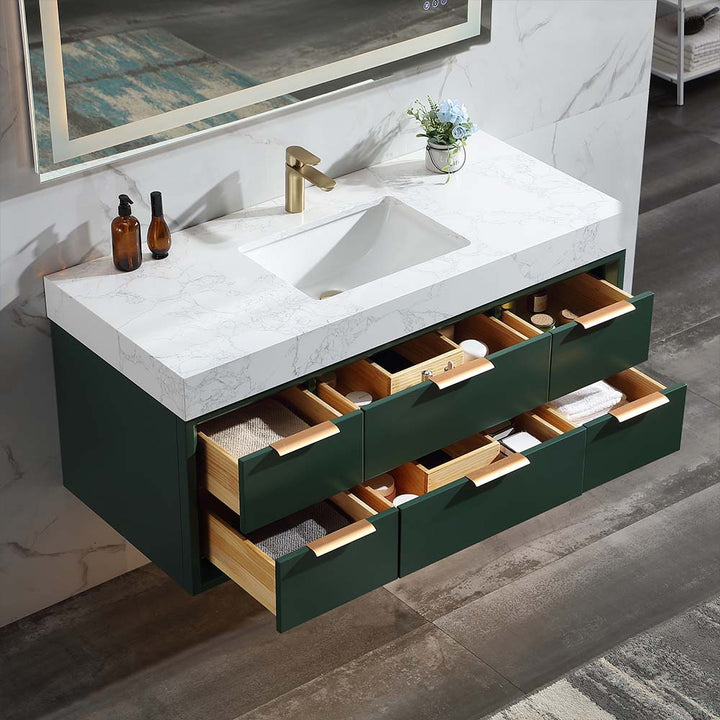 Solid wood bathroom vanity white top with open storage drawers