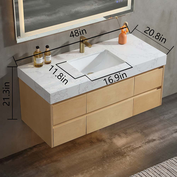 Solid wood bathroom vanity with marble top 48 inch single sink dimensions