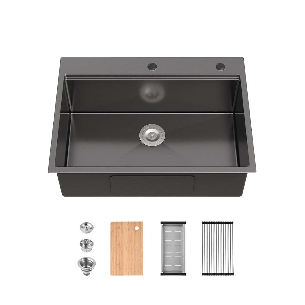 30 x 22 Inch Black Stainless Steel Single Bowl Large Kitchen Sink – Modland