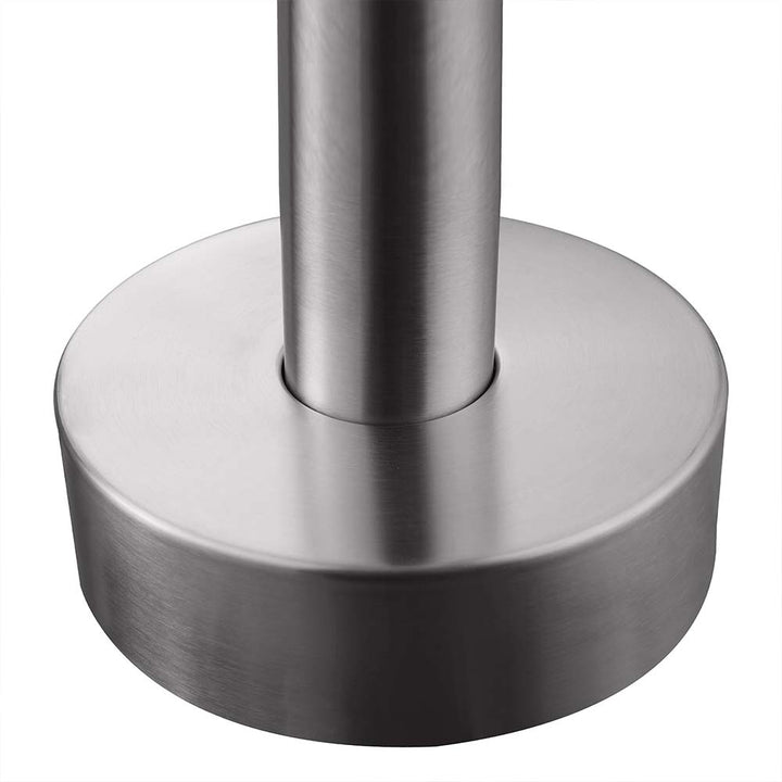 Close-up of stainless steel outdoor shower base with smooth and sturdy design