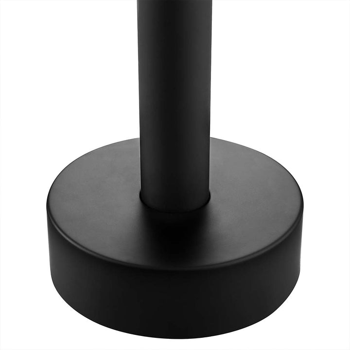 Stainless steel outdoor shower black base and floor mount detail
