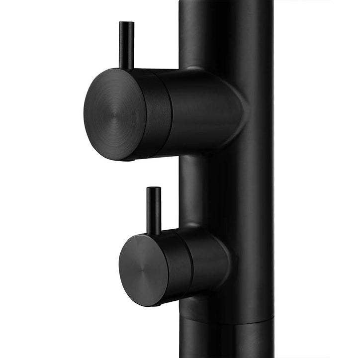 Black stainless steel outdoor shower dual control valve detail