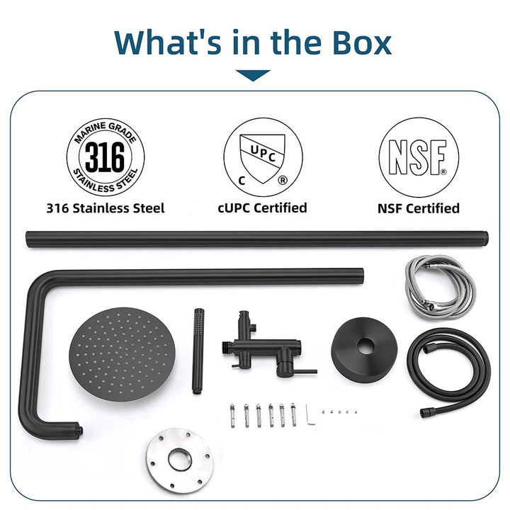 Black stainless steel outdoor shower handheld parts included